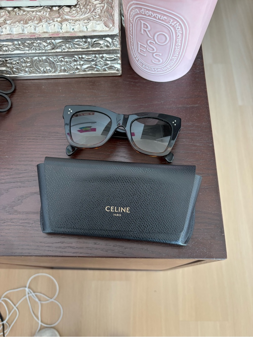 Celine Black Sunglasses with Black Leather Case